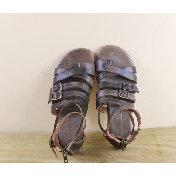 Bed Stu Sandals 7 Gray Leather Cafe Latte Rustic Miya Gladiator Shoes Boho - Picture 8 of 12